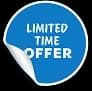 A blue circular sticker with the words "LIMITED TIME OFFER" in white, and a curled bottom left corner.