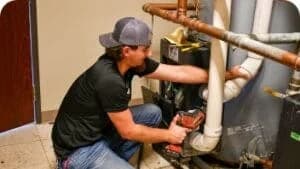 man fixing water heater