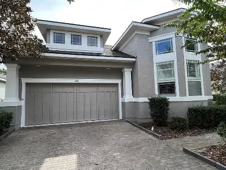 A freshly painted gray house