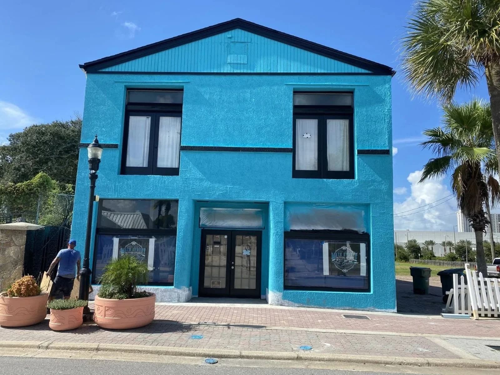 Blue exterior commercial painting
