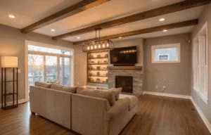 Residential electrical work for a home renovation or finished space, featuring updated lighting and professional installation by Renaissance Electric