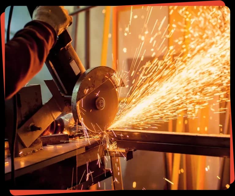 Person cutting metal with circular saw.