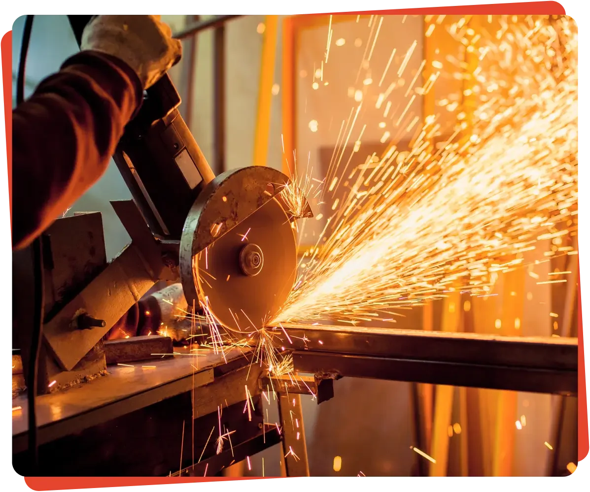 Person cutting metal with circular saw.