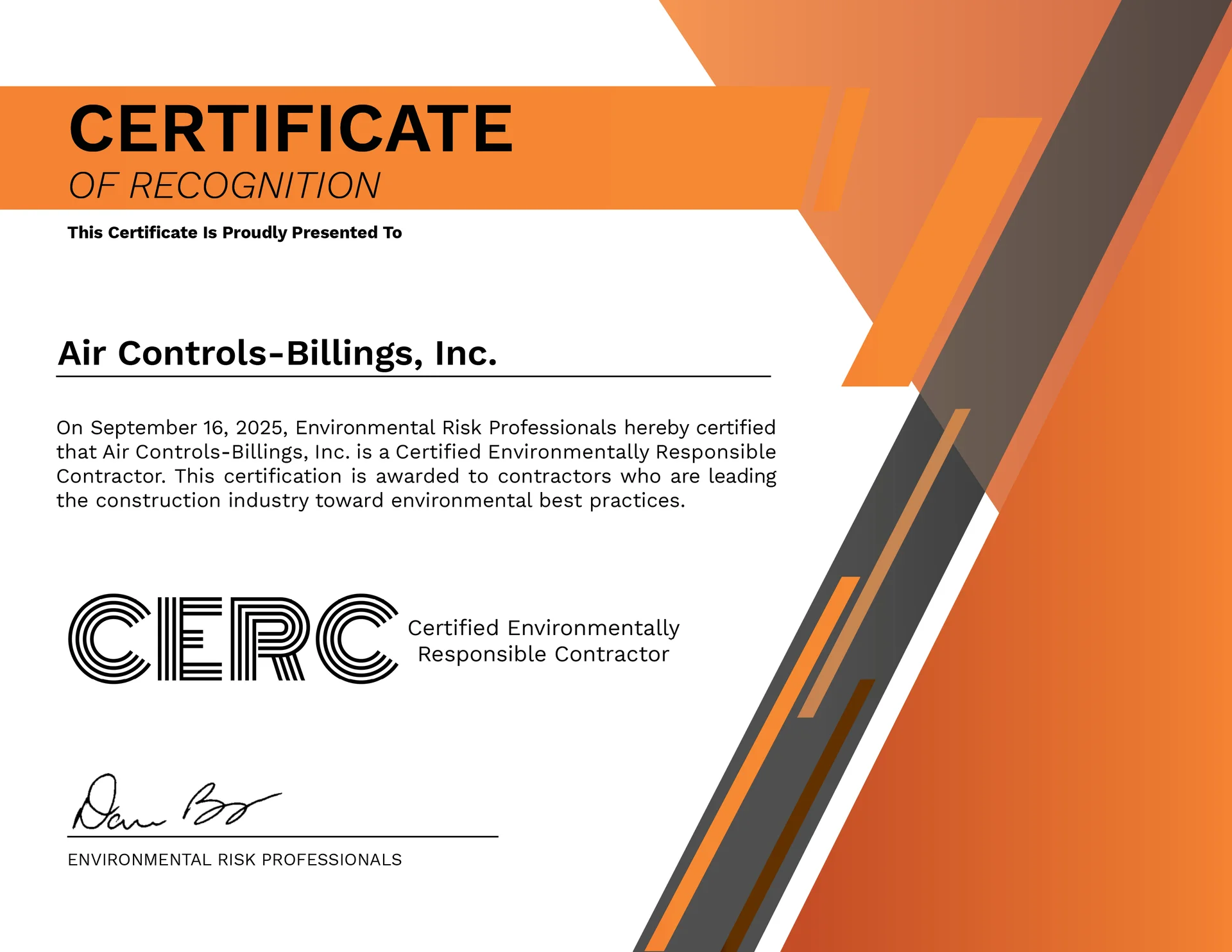 Certified Environmentally Responsible Contractor