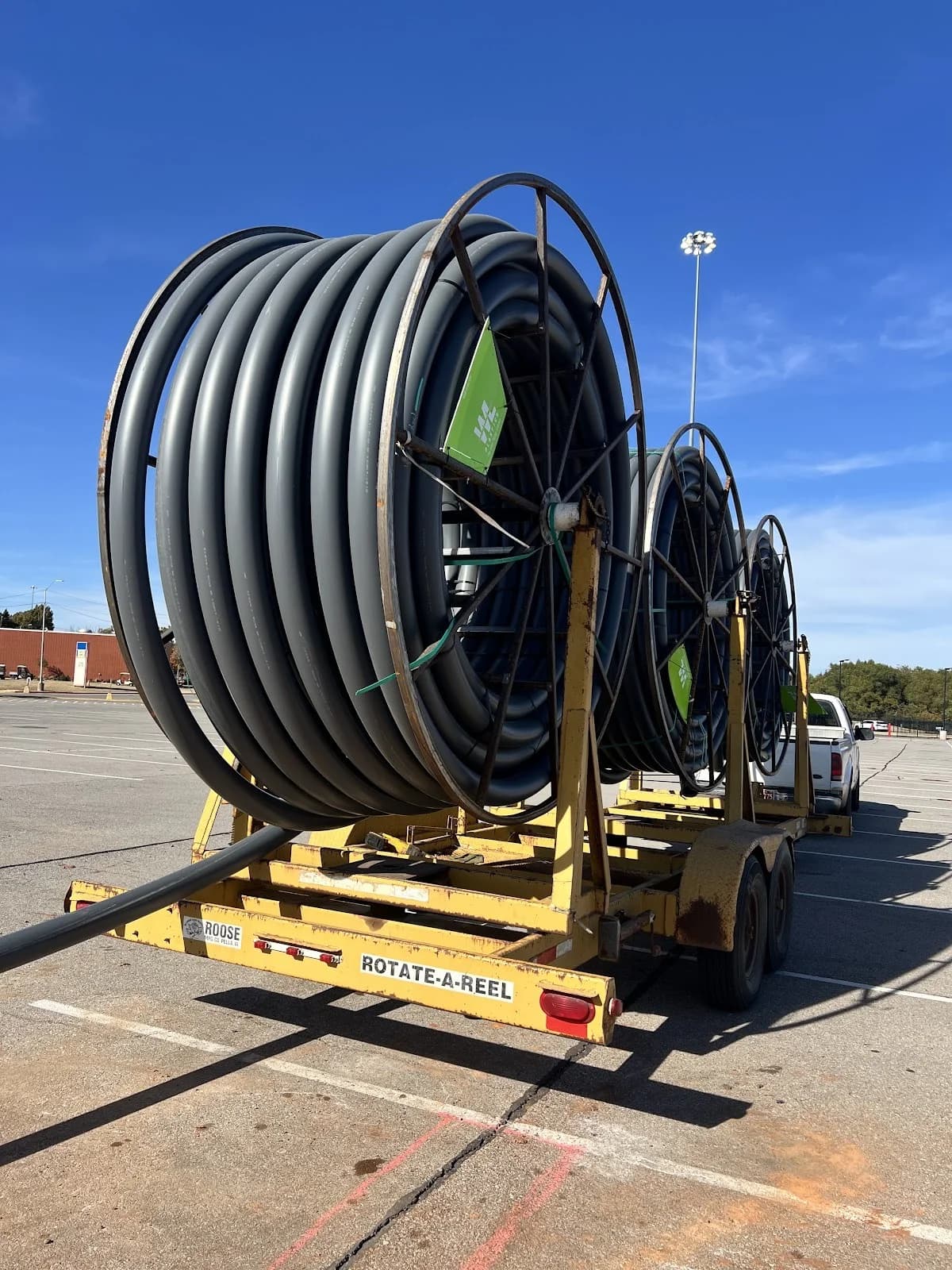 Trinity Boring Solutions HDPE pipe reel trailer HDD bore Oklahoma City underground utility installation directional boring contractor