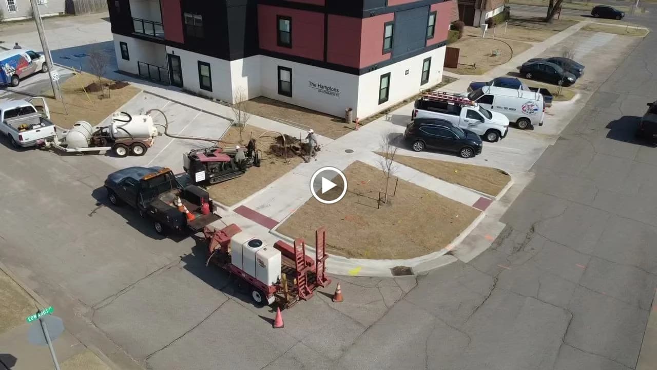 aerial drone Trinity Boring Solutions commercial bore Oklahoma City multi-truck Vermeer Ditch Witch fleet deployment large job