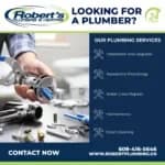 Robert's Plumbing Social Ad showing Plumbing Services: Installation and upgrade, residential plumbings, water lines and repairs, maintenance, drain cleaning.
