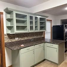 Cherry to Light Green Kitchen Cabinet Painting Transformation in Chicago & North Shore