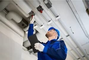 PVC Water Pipe Inspection By Construction Worker