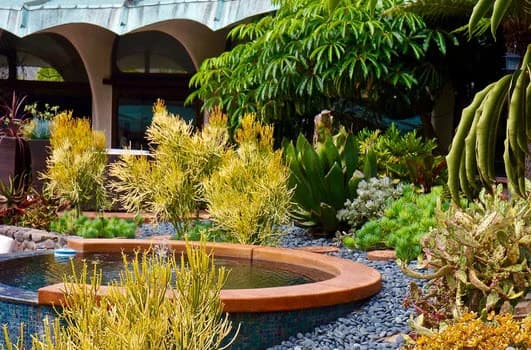 Close-up detail of landscape planting bed and stone edging