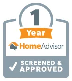 HomeAdvisor 1 Year Screened and Approved badge, emphasizing Ace Kustoms' commitment to quality in custom cabinetry and home remodeling solutions.