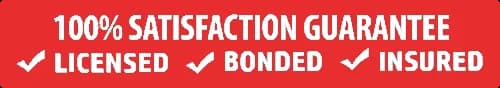 100% Satisfaction Guarantee badge highlighting licensed, bonded, and insured status for American Foundation Specialists, emphasizing commitment to quality foundation repair services.