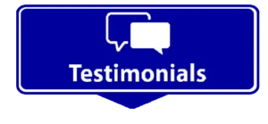 Testimonials section header for American Foundation Specialists, featuring a blue background with speech bubble icons and the word "Testimonials" prominently displayed.