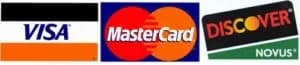 VISA, MasterCard, and Discover logos representing payment options for American Foundation Specialists' services.
