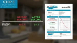 A screen shot showing the transformation of a home before and after the sealing process. Step 3.