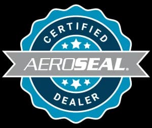Aeroseal certified dealer logo featuring the word 'aeroseal' in bold letters with a seal symbol in the background.