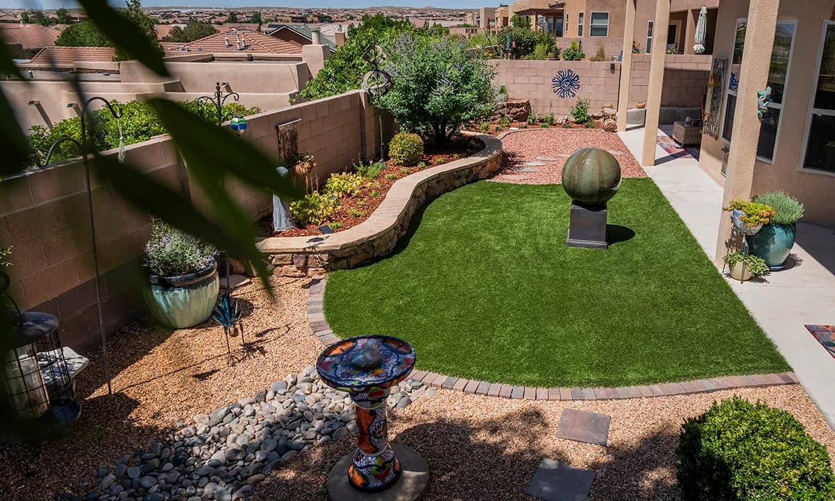 New Mexico Water Fountain Retaining Wall Raised Bed Artificial Turf