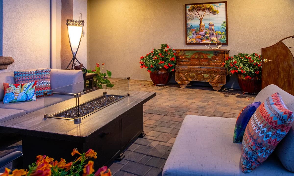 New Mexico Entry Courtyard Belgard Orgin 6 Bella Fire Feature