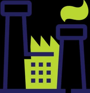 Green and blue large industrial factory icon
