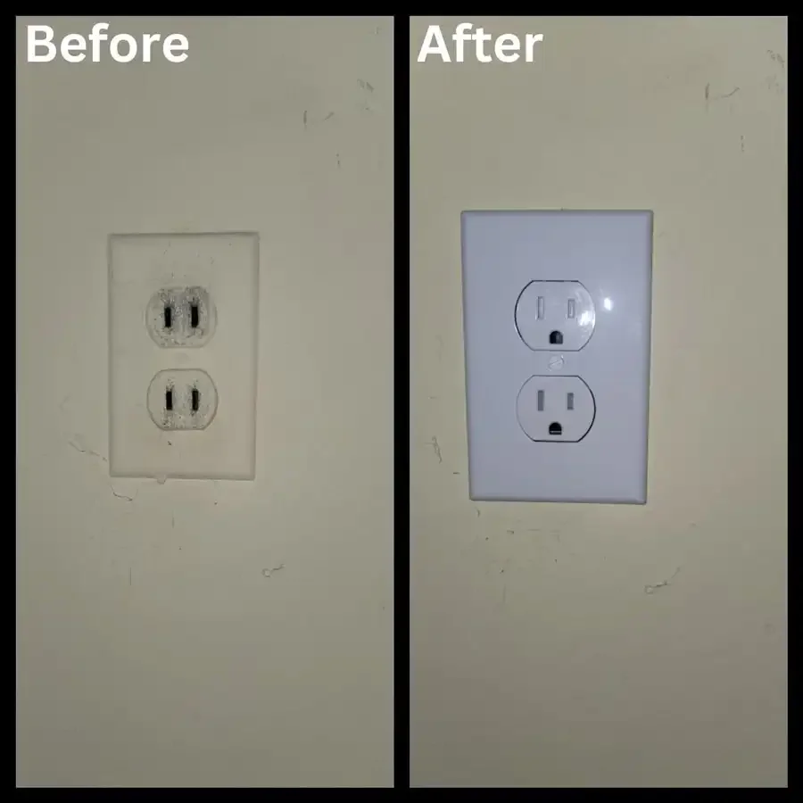 before and after images of a damaged electrical equipment