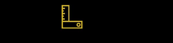 Alan Construction logo featuring a measuring tool, representing roofing and construction services in Pittsburgh.