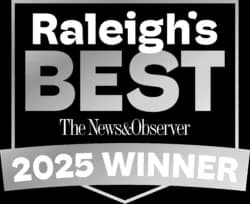 A black and gray badge reads “Raleigh’s BEST, The News & Observer, 2025 Winner.”.