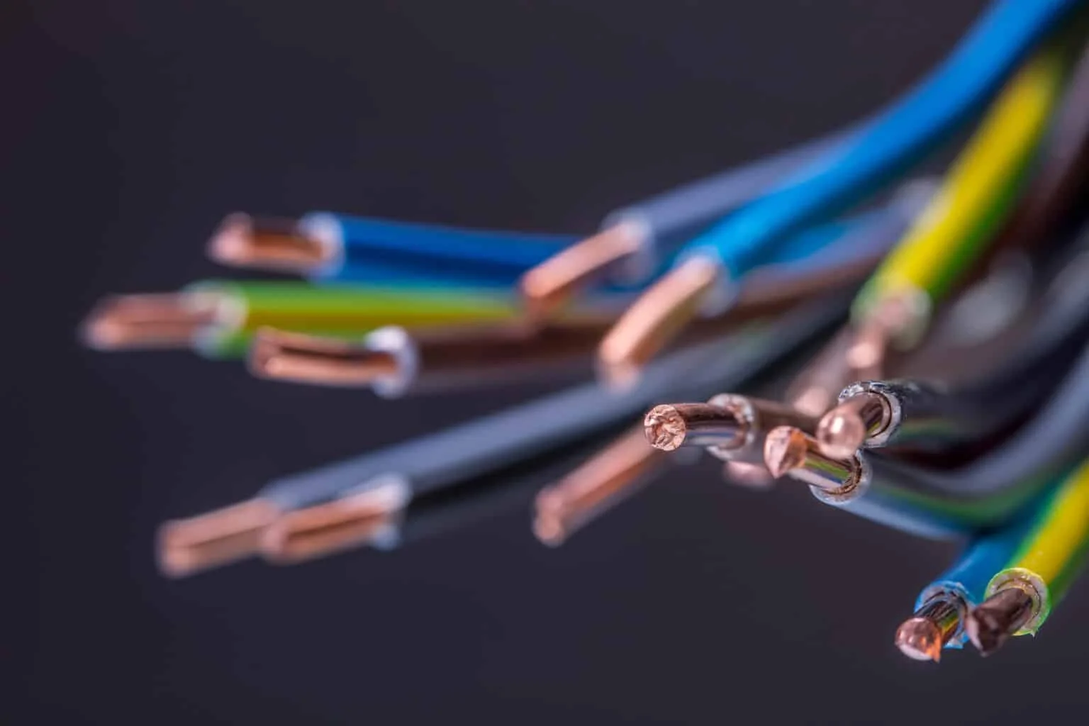 Up of colorful electrical wires and cables for electrical installation.