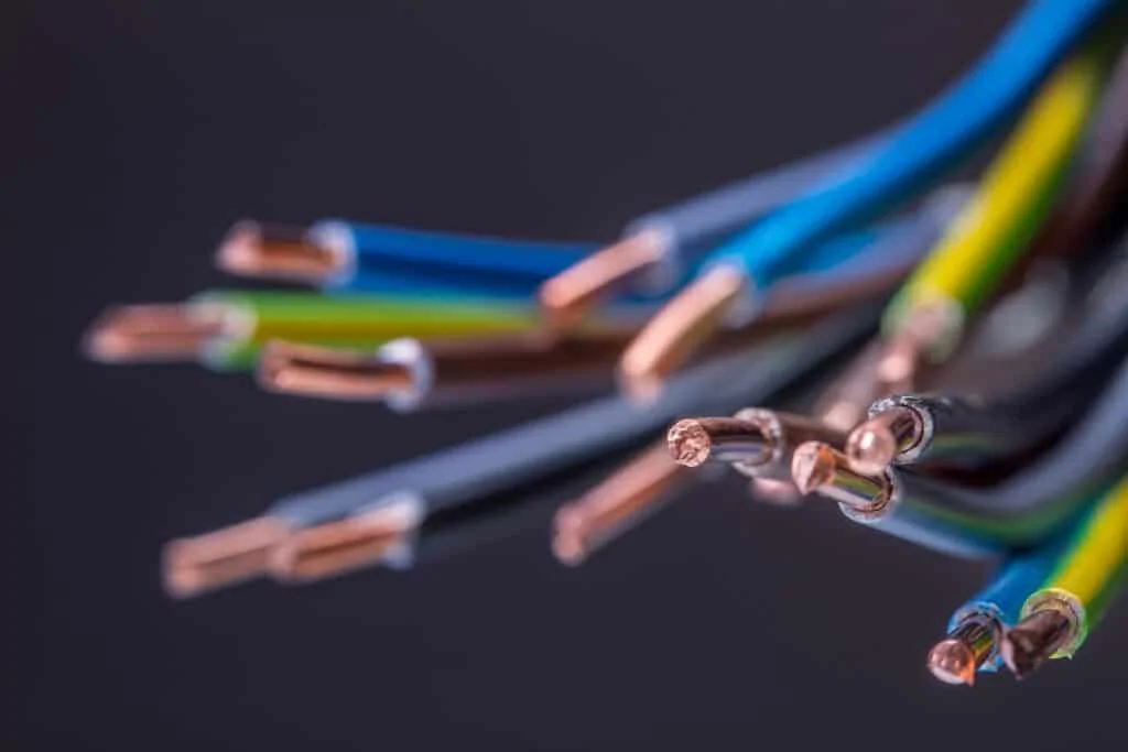 Up of colorful electrical wires and cables for electrical installation.