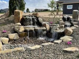 Natural stone waterfalls and ponds