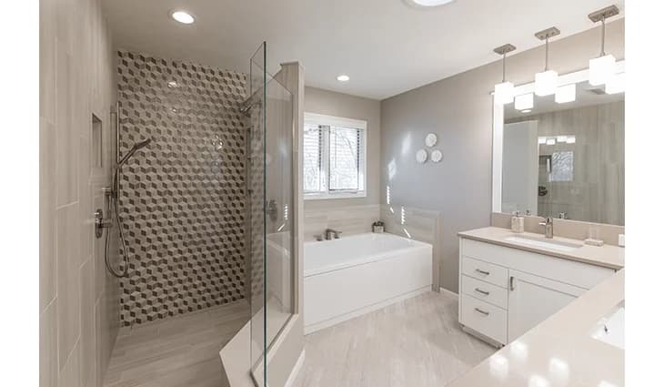 Bathroom remodel with walk in shower and tub