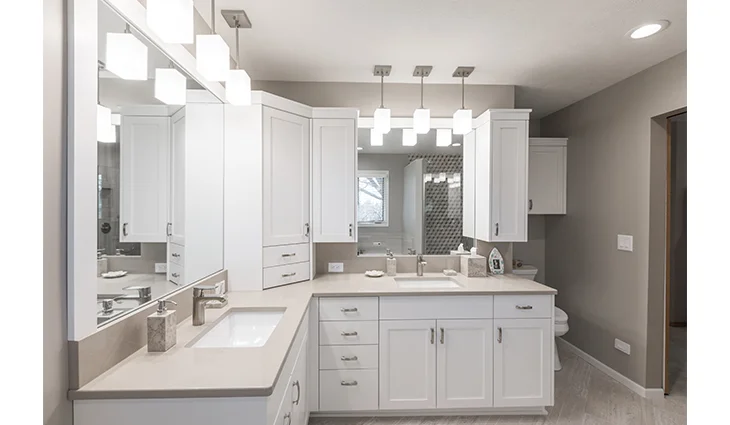 Bathroom remodel with white cabinets