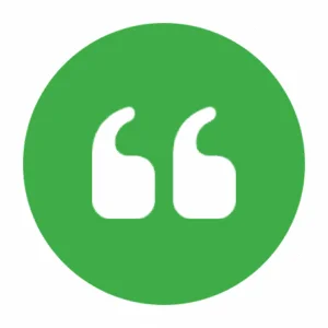 Green circle with white quotation marks.