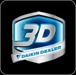 3D Daikin Dealer logo on black background.