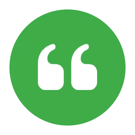 Green circle with white quotation marks.