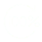 100 percent check mark with a circular arrow.