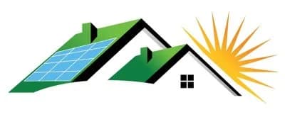 Solar panels installed on residential roof with sun shining in background.