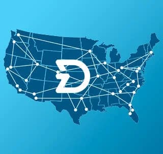 Map of the US with an overlay of Diverzify locations marked.