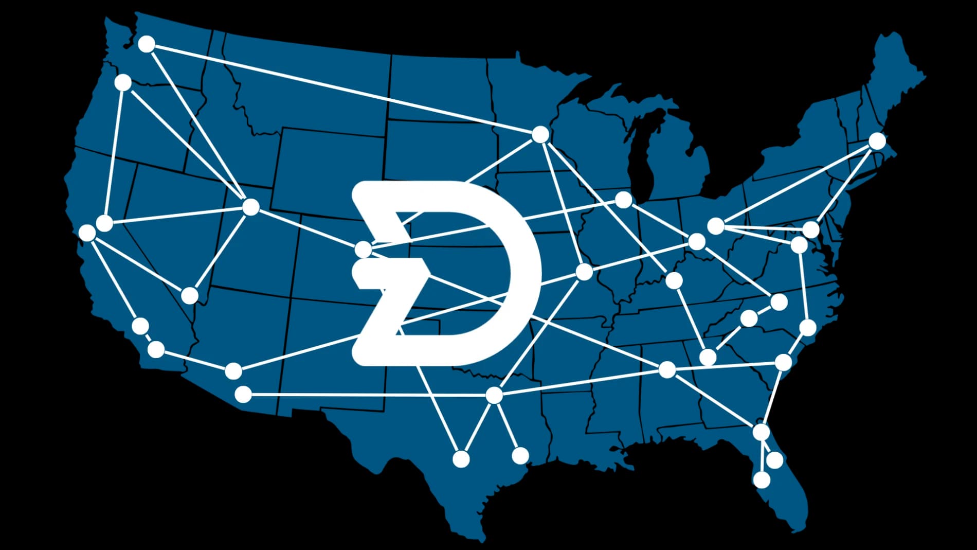 Map of the United States with Diverzify logo, dots indicating locations and lines connecting those dots.