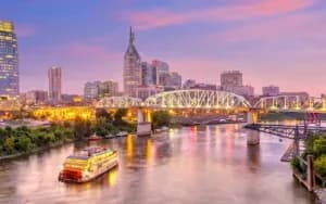 twilight view of nashville skyline and bridge