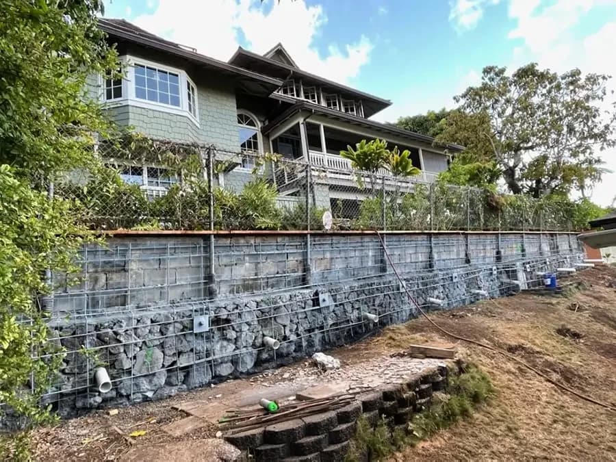 A retention wall being built.