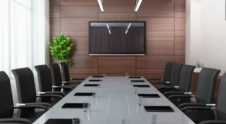 commercial audio/visual installation in a beautiful conference room