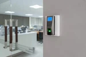 Photo of an access control system at an office door