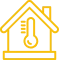 Icon of a house with a thermometer symbol, representing heating and air conditioning services for home comfort.