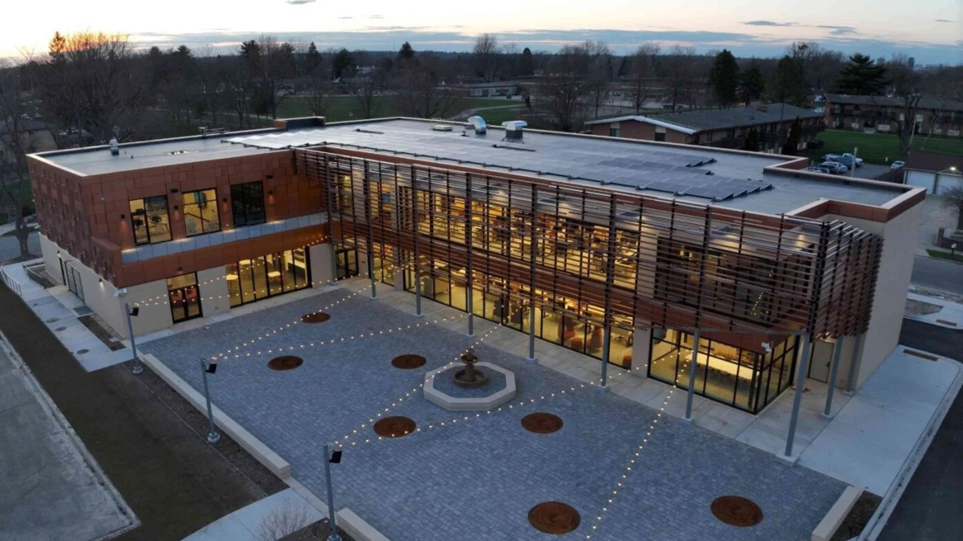 Centro Hispano community center exterior at dusk