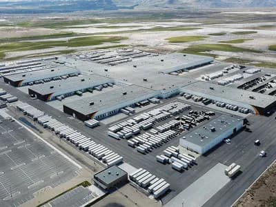 Exterior drone view of the UPS Mega Hub Parcel Distribution Facility