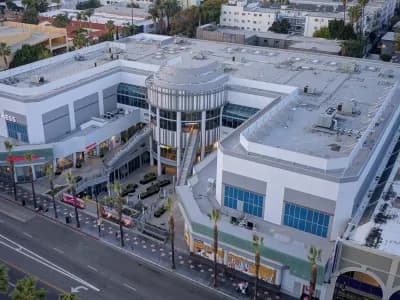 Exterior drone view of the Hollywood Galaxy Mall