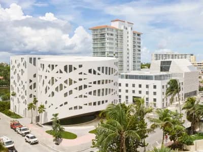 Exterior drone view of the Faena Forum