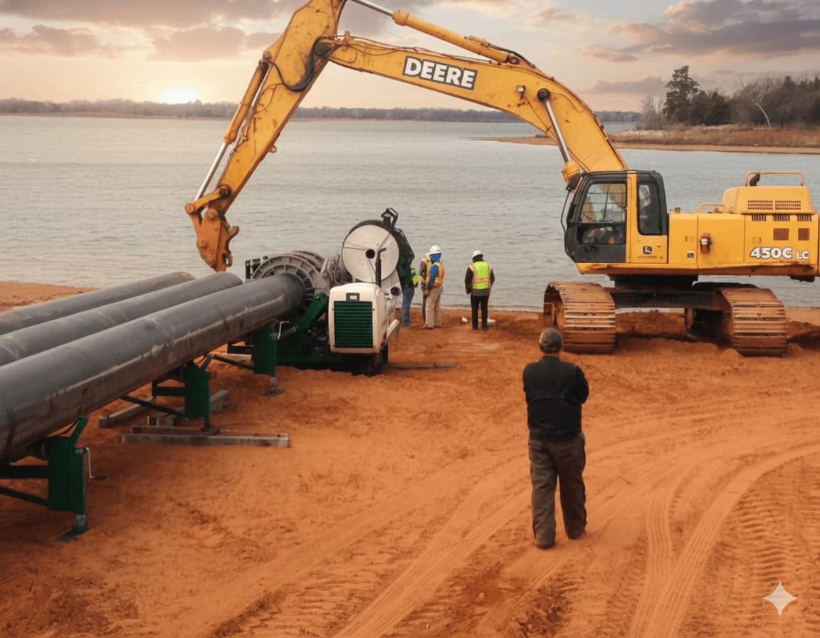 Trinity Boring Solutions large diameter pipe installation excavator Oklahoma City waterfront HDD project directional boring contractor