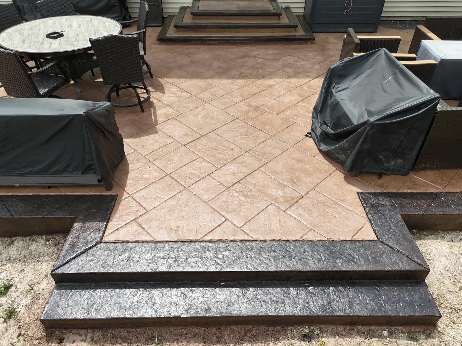 Stamped concrete texture and step craftsmanship close-up