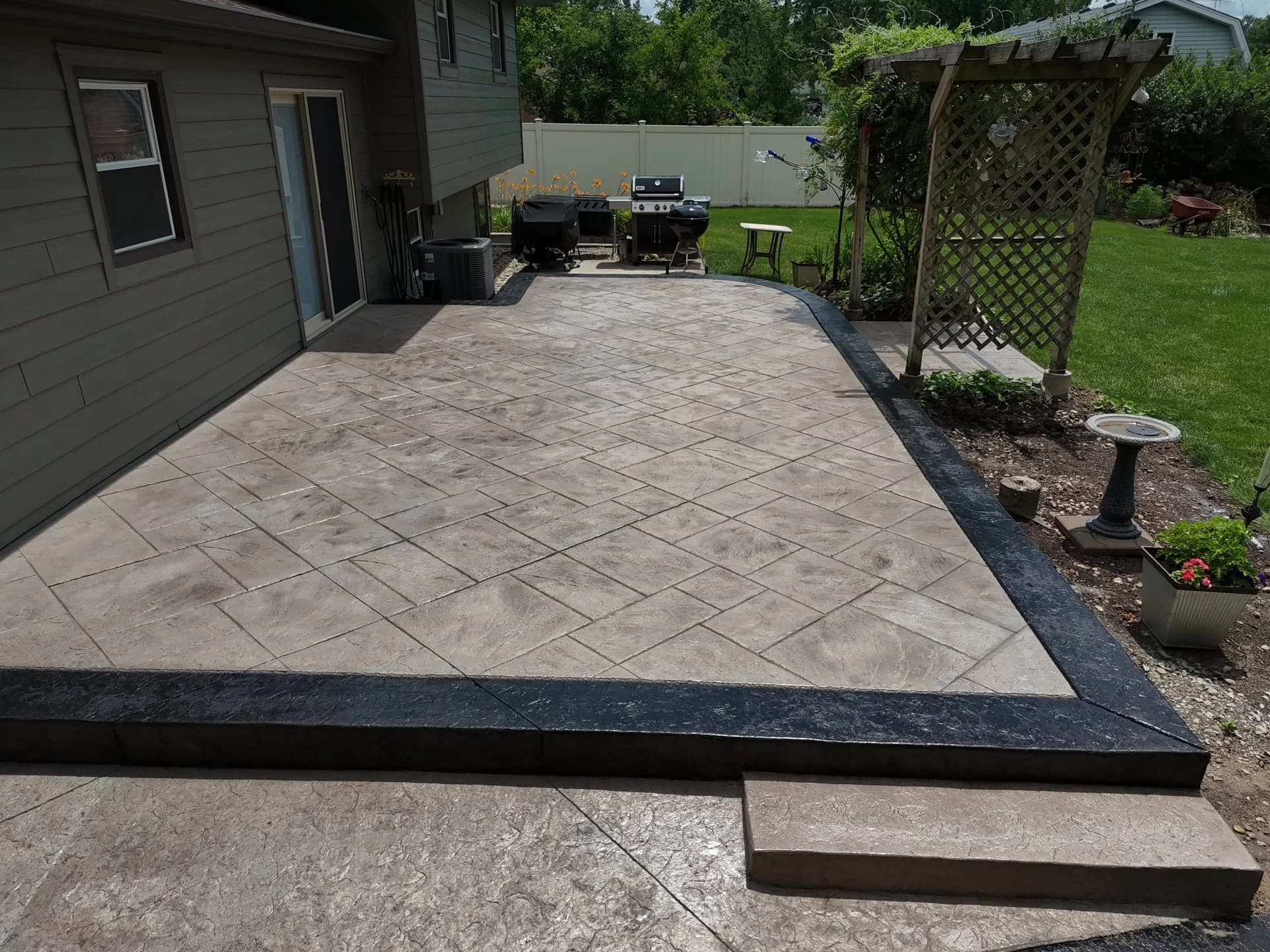 Drone overview of stamped concrete patio project